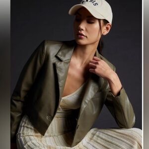 Anthro vegan faux leather blazer olive sage green by Avec Les Filles NEW! Size M